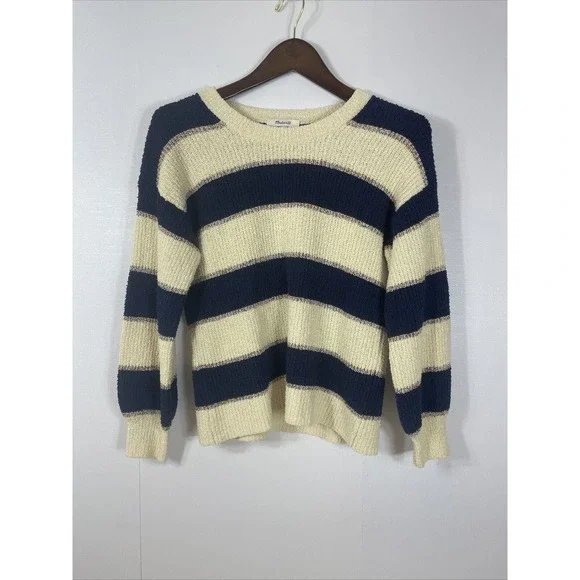 Madewell Striped Lakeville Pullover Sweater in Navy/ Cream Size XS - Picture 1 of 8